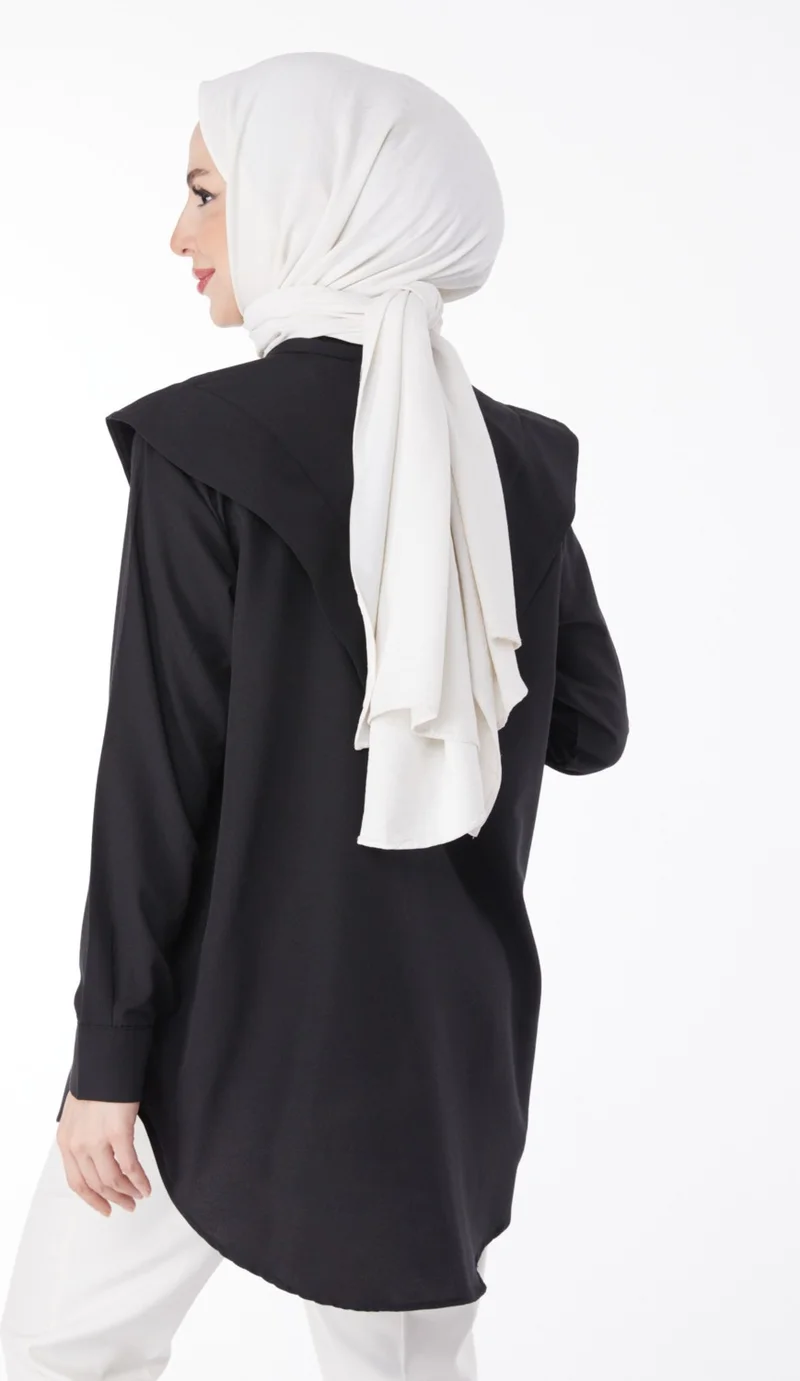 Tofisa Plain Shirt Collar Women's Black Shirt - 25081