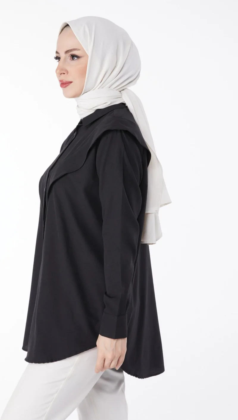 Tofisa Plain Shirt Collar Women's Black Shirt - 25081