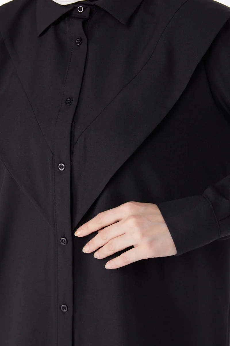 Tofisa Plain Shirt Collar Women's Black Shirt - 25081