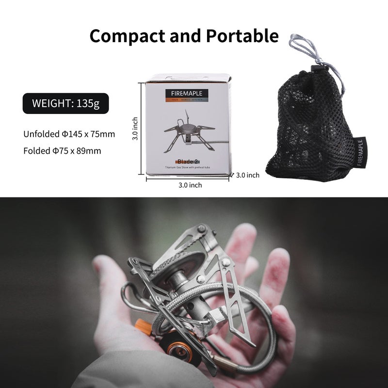 Fire-Maple Blade 2 Portable Propane Camping and Backpacking Stove Ultra Light | Titanium Hiking Stoves with pre-heat tube | Mini Portable Isobutane - Image 2