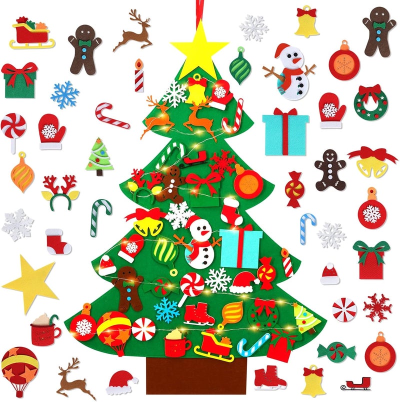 Garma DIY Felt Christmas Tree Set with 41PCS Kids Wall Hanging Detachable Ornaments, Felt Christmas Craft Kits Decorations for Toddler Xmas Gifts New Year Parties Supplies - Image 1