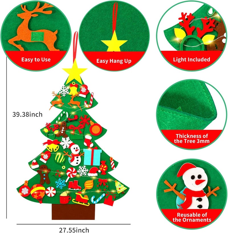 Garma DIY Felt Christmas Tree Set with 41PCS Kids Wall Hanging Detachable Ornaments, Felt Christmas Craft Kits Decorations for Toddler Xmas Gifts New Year Parties Supplies - Image 2
