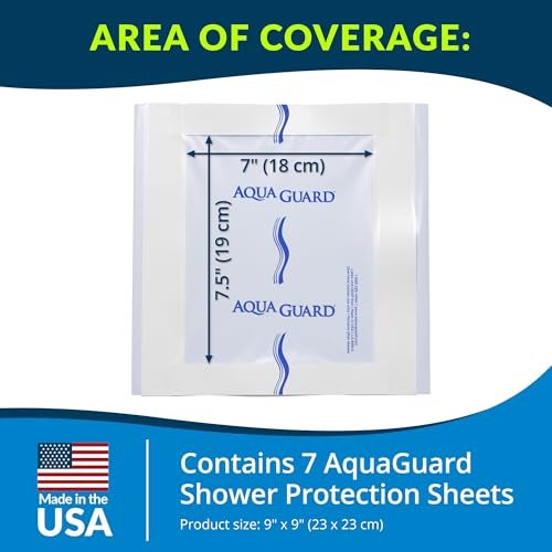 TIDI AquaGuard Sheet – 9” x 9” – Shower Protection Sheet – Self-Adhesive Moisture Barrier – Made without Latex – Wound Cover for Showering – 7 Sheets per Package – Home Medical Supplies (50015-PKG) - Image 2