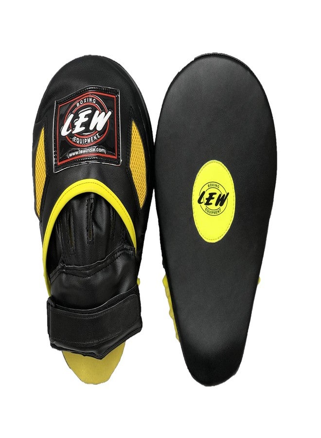 LEW Premium Wrist Closure Black/Floro Yellow Boxing/MMA/Muay Thai/Kickboxing Skintex Leather Focus Pads - Image 1