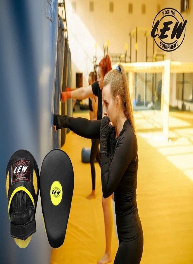 LEW Premium Wrist Closure Black/Floro Yellow Boxing/MMA/Muay Thai/Kickboxing Skintex Leather Focus Pads - Image 3