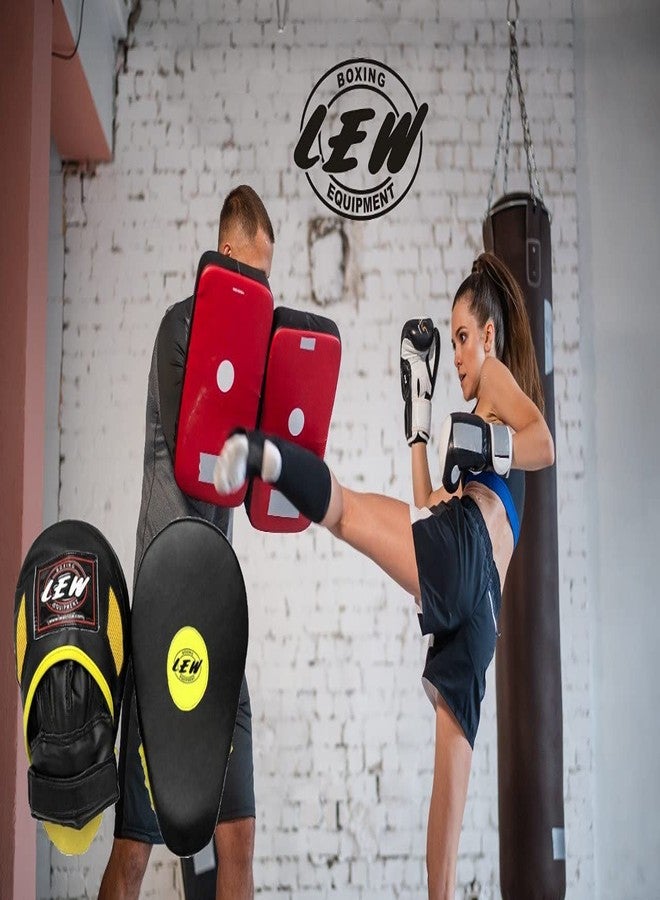 LEW Premium Wrist Closure Black/Floro Yellow Boxing/MMA/Muay Thai/Kickboxing Skintex Leather Focus Pads - Image 5