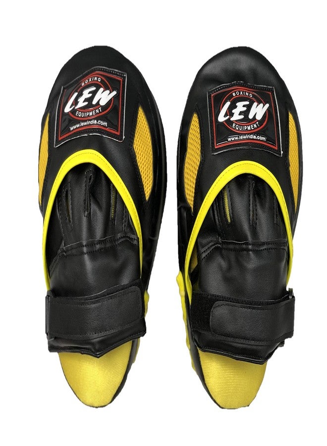 LEW Premium Wrist Closure Black/Floro Yellow Boxing/MMA/Muay Thai/Kickboxing Skintex Leather Focus Pads - Image 2