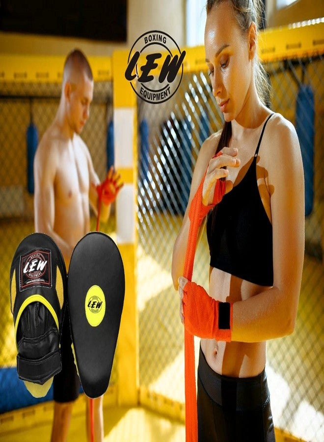 LEW Premium Wrist Closure Black/Floro Yellow Boxing/MMA/Muay Thai/Kickboxing Skintex Leather Focus Pads - Image 4