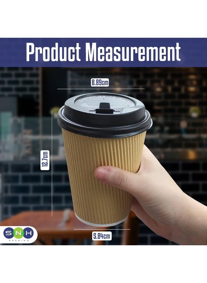 إس إن إتش باكينج عبوة SNH تحتوي على 10 قطع من أكواب ريبل بنية اللون للاستخدام مرة واحدة سعة 12 أونصة مع غطاء - أكواب كرافت للشاي الساخن والقهوة والقهوة الساخنة والمشروبات الساخنة والباردة - أكواب قهوة للاستخدام مرة واحدة - Image 2