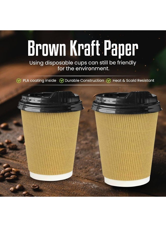 إس إن إتش باكينج عبوة SNH تحتوي على 10 قطع من أكواب ريبل بنية اللون للاستخدام مرة واحدة سعة 12 أونصة مع غطاء - أكواب كرافت للشاي الساخن والقهوة والقهوة الساخنة والمشروبات الساخنة والباردة - أكواب قهوة للاستخدام مرة واحدة - Image 3