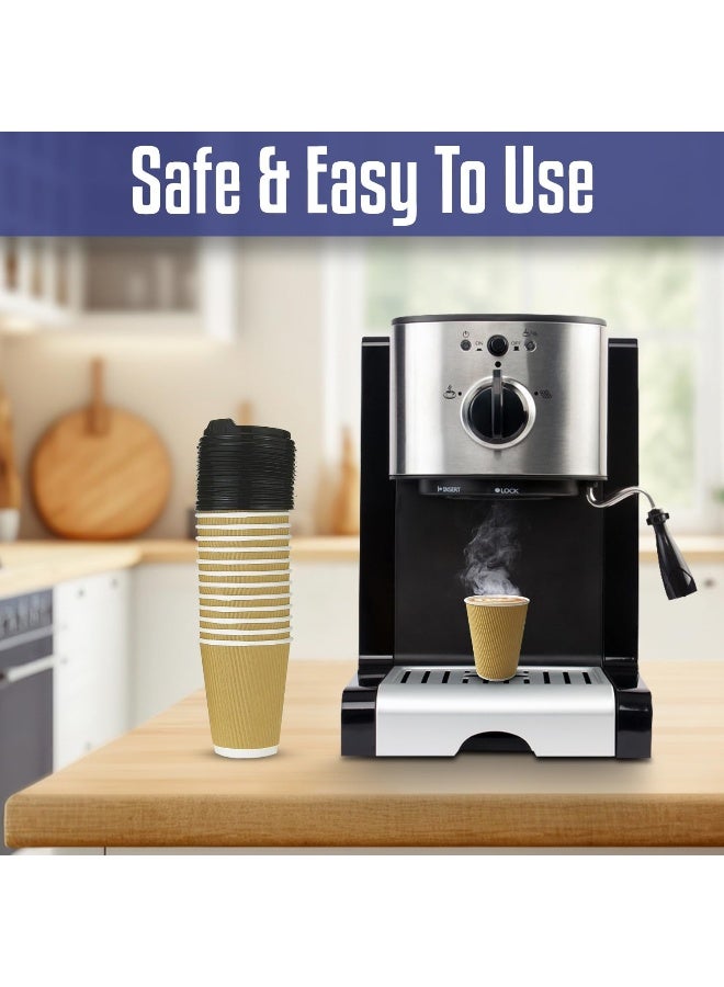 إس إن إتش باكينج عبوة SNH تحتوي على 10 قطع من أكواب ريبل بنية اللون للاستخدام مرة واحدة سعة 12 أونصة مع غطاء - أكواب كرافت للشاي الساخن والقهوة والقهوة الساخنة والمشروبات الساخنة والباردة - أكواب قهوة للاستخدام مرة واحدة - Image 5