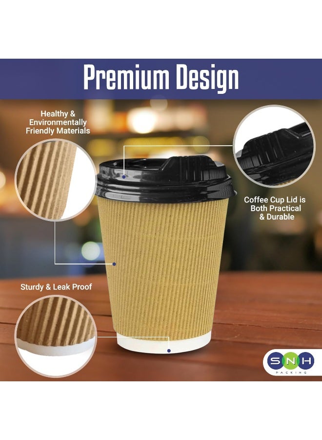 إس إن إتش باكينج عبوة SNH تحتوي على 10 قطع من أكواب ريبل بنية اللون للاستخدام مرة واحدة سعة 12 أونصة مع غطاء - أكواب كرافت للشاي الساخن والقهوة والقهوة الساخنة والمشروبات الساخنة والباردة - أكواب قهوة للاستخدام مرة واحدة - Image 4