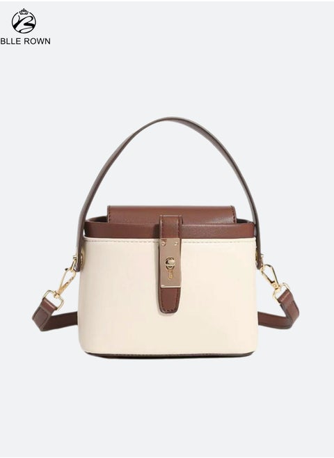 Fashionable Brown Color Contrast Versatile Leather Women Top Handle Satchel Bags With Adjustable Strap Minimalist Lightweight Handbags Ladies Girls Classic Leather Satchel Crossbody Bag for Commute