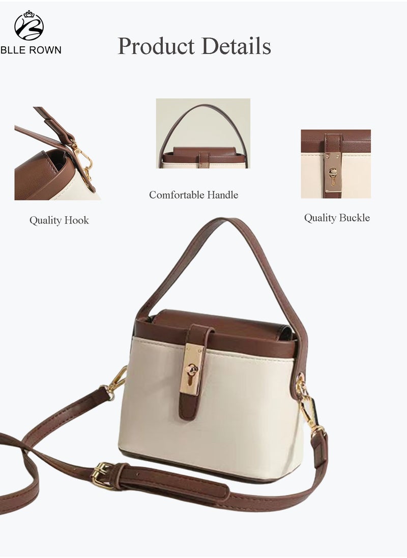 BLLE ROWN Fashionable Brown Color Contrast Versatile Leather Women Top Handle Satchel Bags With Adjustable Strap Minimalist Lightweight Handbags Ladies Girls Classic Leather Satchel Crossbody Bag for Commute  - Image 3