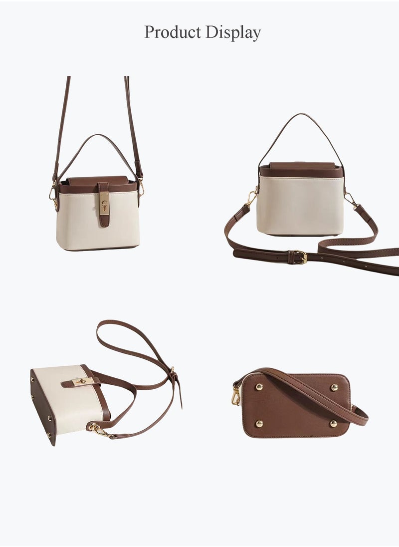 BLLE ROWN Fashionable Brown Color Contrast Versatile Leather Women Top Handle Satchel Bags With Adjustable Strap Minimalist Lightweight Handbags Ladies Girls Classic Leather Satchel Crossbody Bag for Commute  - Image 4