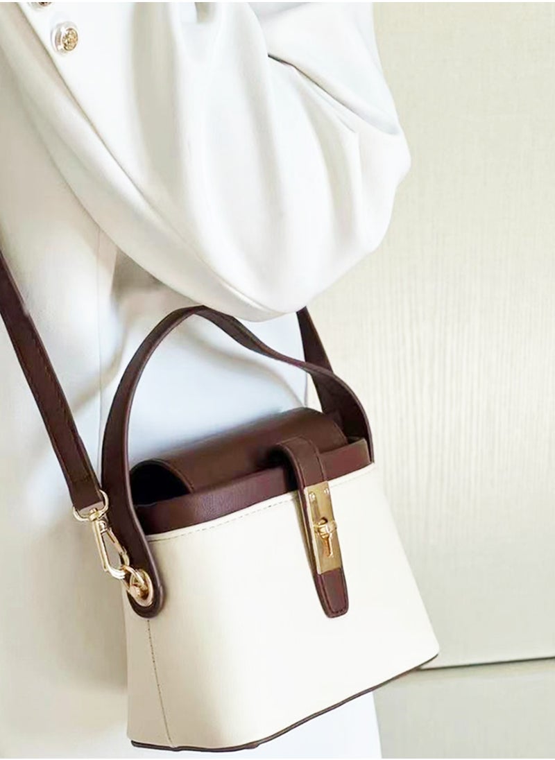 Fashionable Brown Color Contrast Versatile Leather Women Top Handle Satchel Bags With Adjustable Strap Minimalist Lightweight Handbags Ladies Girls Classic Leather Satchel Crossbody Bag for Commute