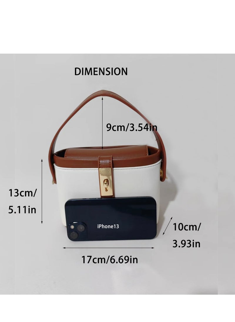 Fashionable Brown Color Contrast Versatile Leather Women Top Handle Satchel Bags With Adjustable Strap Minimalist Lightweight Handbags Ladies Girls Classic Leather Satchel Crossbody Bag for Commute