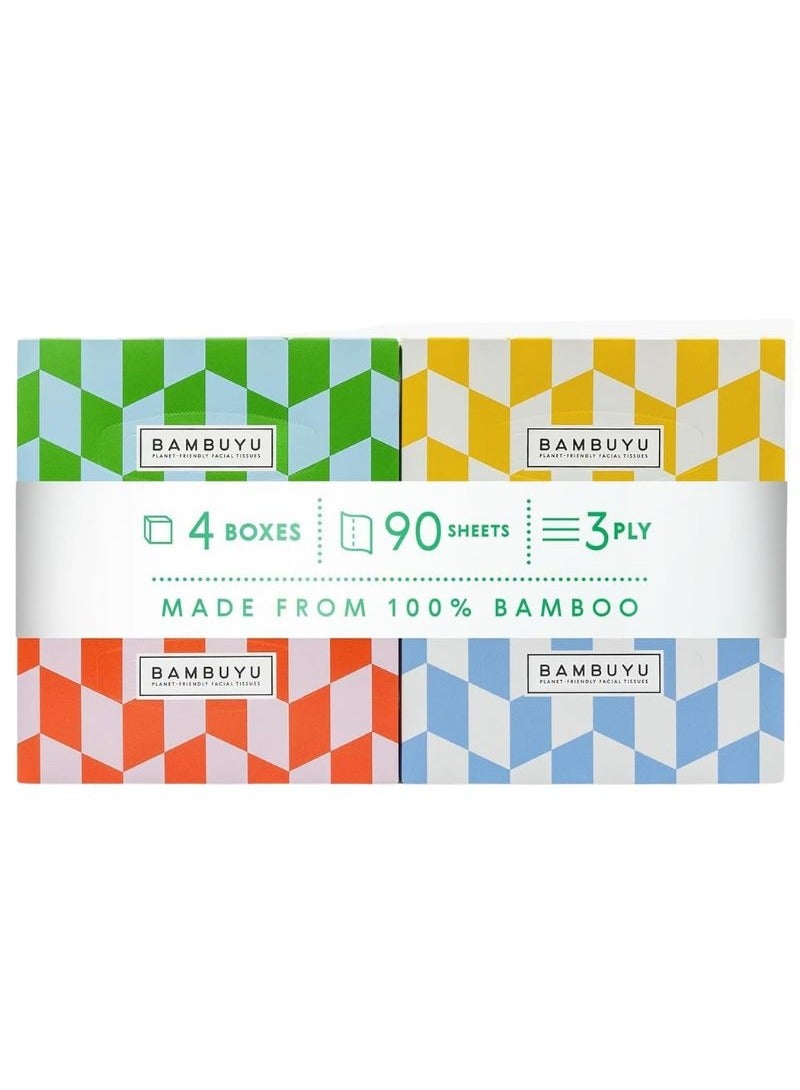 Bambuyu Bamboo 3 Ply Facial Tissues Rectangle 90 Sheets Pack of 4 - Image 1