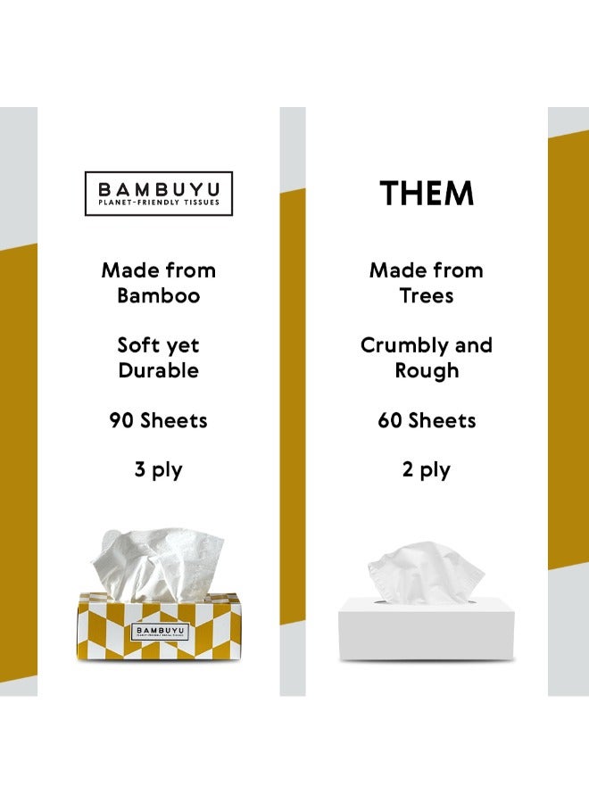 Bambuyu Bamboo 3 Ply Facial Tissues Rectangle 90 Sheets Pack of 4 - Image 3