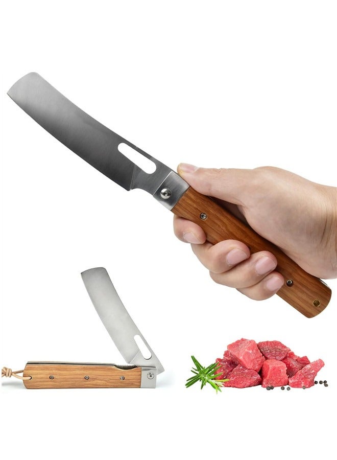 Osowake Folding Chef Knife,Camping Folding Knives,Sharp Cleaver Folding Knife,440A Stainless Steel Blade Wooden Handle,Folding Kitchen Knife for Outdoor Camping Cooking - Image 1