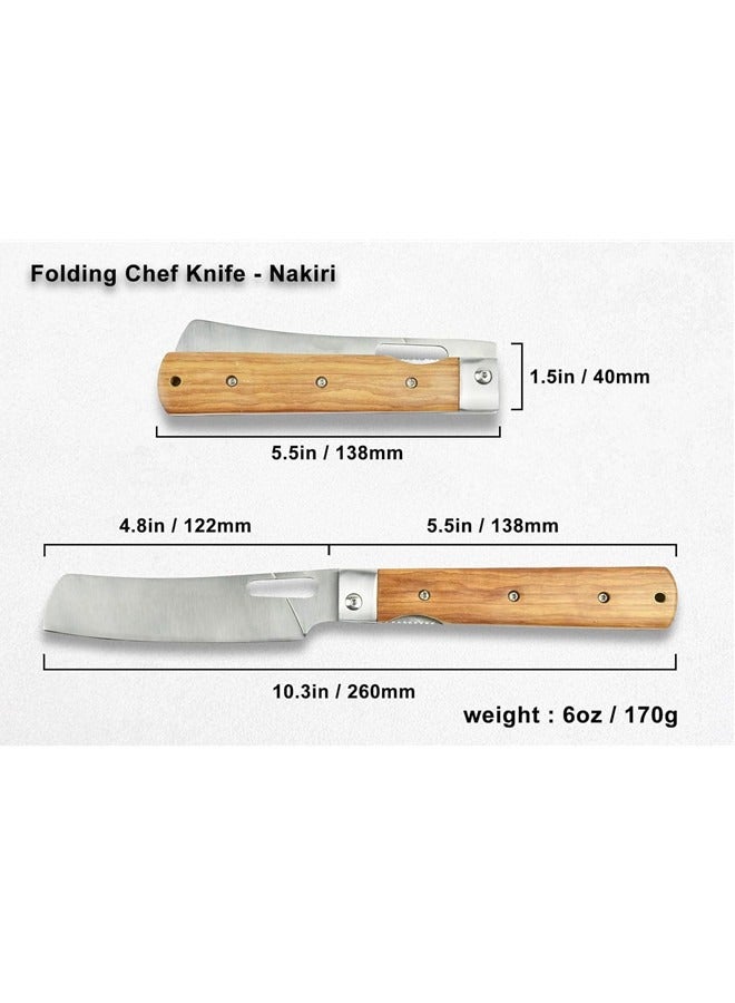 Osowake Folding Chef Knife,Camping Folding Knives,Sharp Cleaver Folding Knife,440A Stainless Steel Blade Wooden Handle,Folding Kitchen Knife for Outdoor Camping Cooking - Image 3