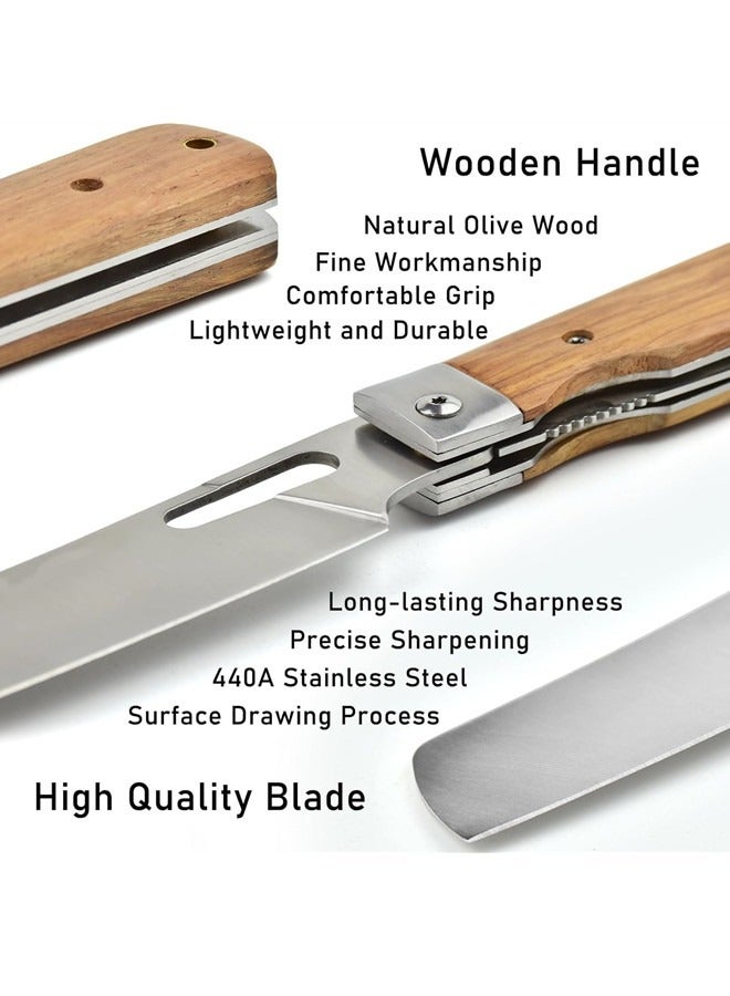 Osowake Folding Chef Knife,Camping Folding Knives,Sharp Cleaver Folding Knife,440A Stainless Steel Blade Wooden Handle,Folding Kitchen Knife for Outdoor Camping Cooking - Image 4