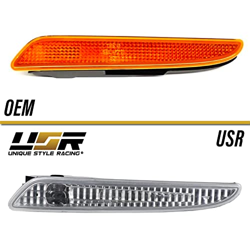 USR UNIQUE STYLE RACING أضواء علامة جانبية USR 07-09 W211 - مصابيح علامة جانبية للمصد الأمامي (يسار + يمين) متوافقة مع مرسيدس بنز E Class W211 E280/E320/E350/E550/AMG E63 من 2007-2009 (عدسة شفافة أوروبية، توصيل وتشغيل) - Image 4