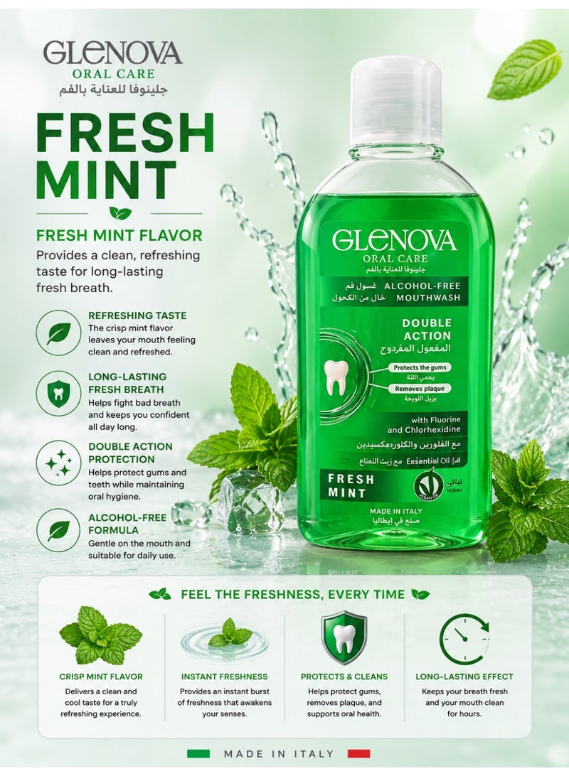 Glenova Mouthwash Fresh Mint Alcohol Free 400ML | Long Lasting Fresh Breath & Gentle Oral Care | Fresh Cooling Sensation |Supports Oral Hygiene - Image 3