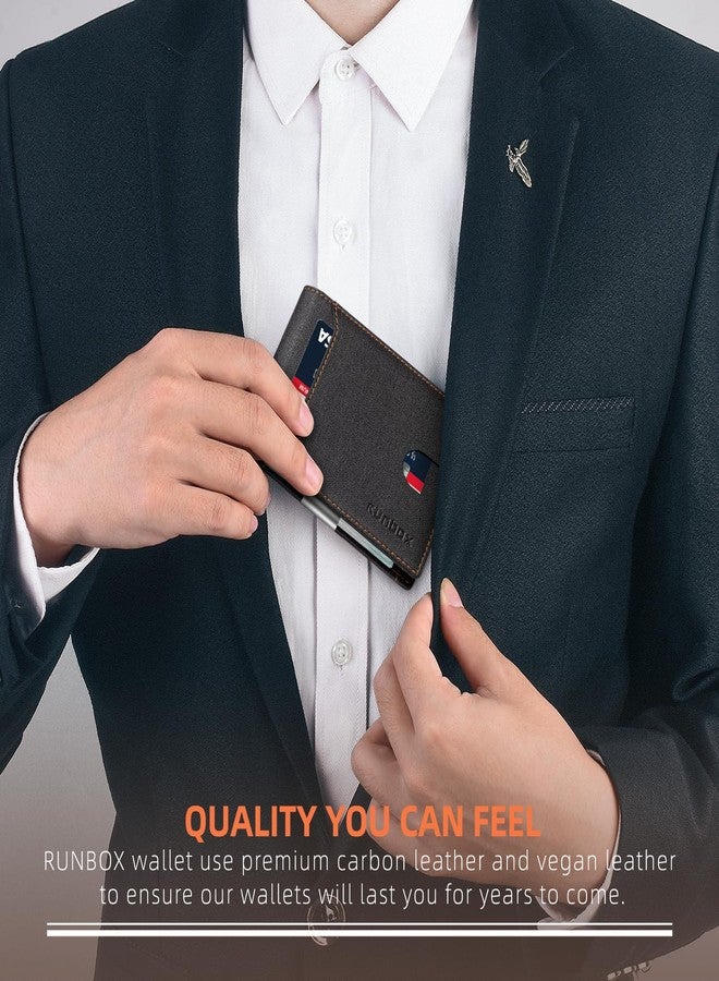 RUNBOX محفظة RUNBOX رفيعة للرجال - محفظة جلدية بمشبك نقود - محفظة ثنائية الطي بجيب أمامي مانع لتقنية RFID - حامل بطاقات ائتمان رفيع مع علبة هدايا - Image 5