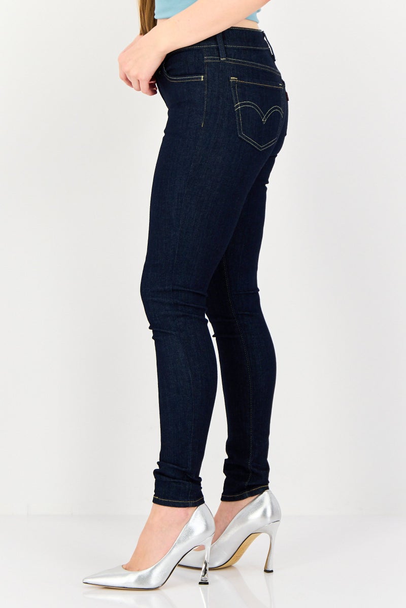 Levi's Women Skinny Fit Washed Denim Jeans, Navy - Image 2