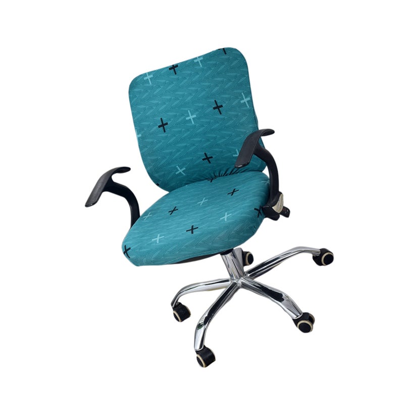 Armchair Slipcover Simple Pattern Removable Split Type Stretch Computer Office Chair Cover Protector (Peacock Blue Chairback Cover with Seat Cover） - Image 4