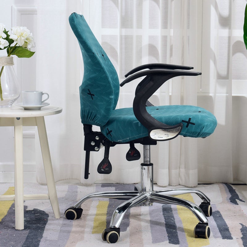 Armchair Slipcover Simple Pattern Removable Split Type Stretch Computer Office Chair Cover Protector (Peacock Blue Chairback Cover with Seat Cover） - Image 3