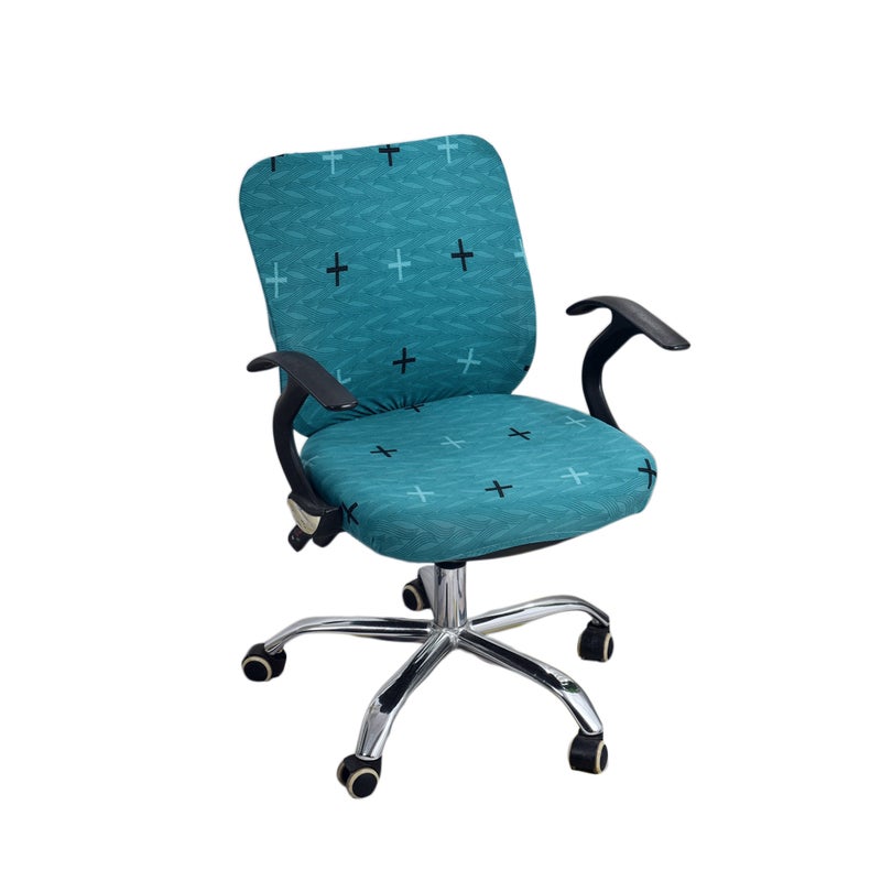 Armchair Slipcover Simple Pattern Removable Split Type Stretch Computer Office Chair Cover Protector (Peacock Blue Chairback Cover with Seat Cover） - Image 1
