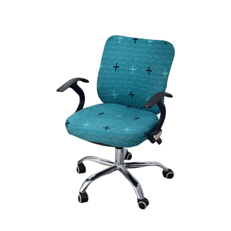 Armchair Slipcover Simple Pattern Removable Split Type Stretch Computer Office Chair Cover Protector (Peacock Blue Chairback Cover with Seat Cover） - Image 2