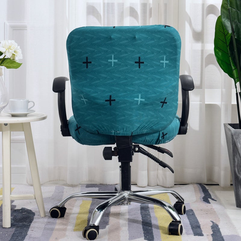 Armchair Slipcover Simple Pattern Removable Split Type Stretch Computer Office Chair Cover Protector (Peacock Blue Chairback Cover with Seat Cover） - Image 5