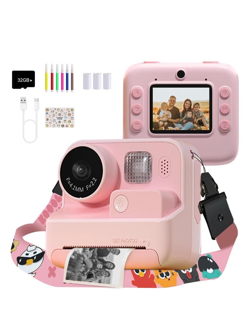 EVEREEN EVEREEN Mafiti Kids Camera Instant Print, 48MP Digital Camera with Zero Ink, Selfie 1080P Video Camera with 32G TF Card, Toys Gifts for Girls Boys Aged 3-12 for Birthday/Holiday (Pink) 