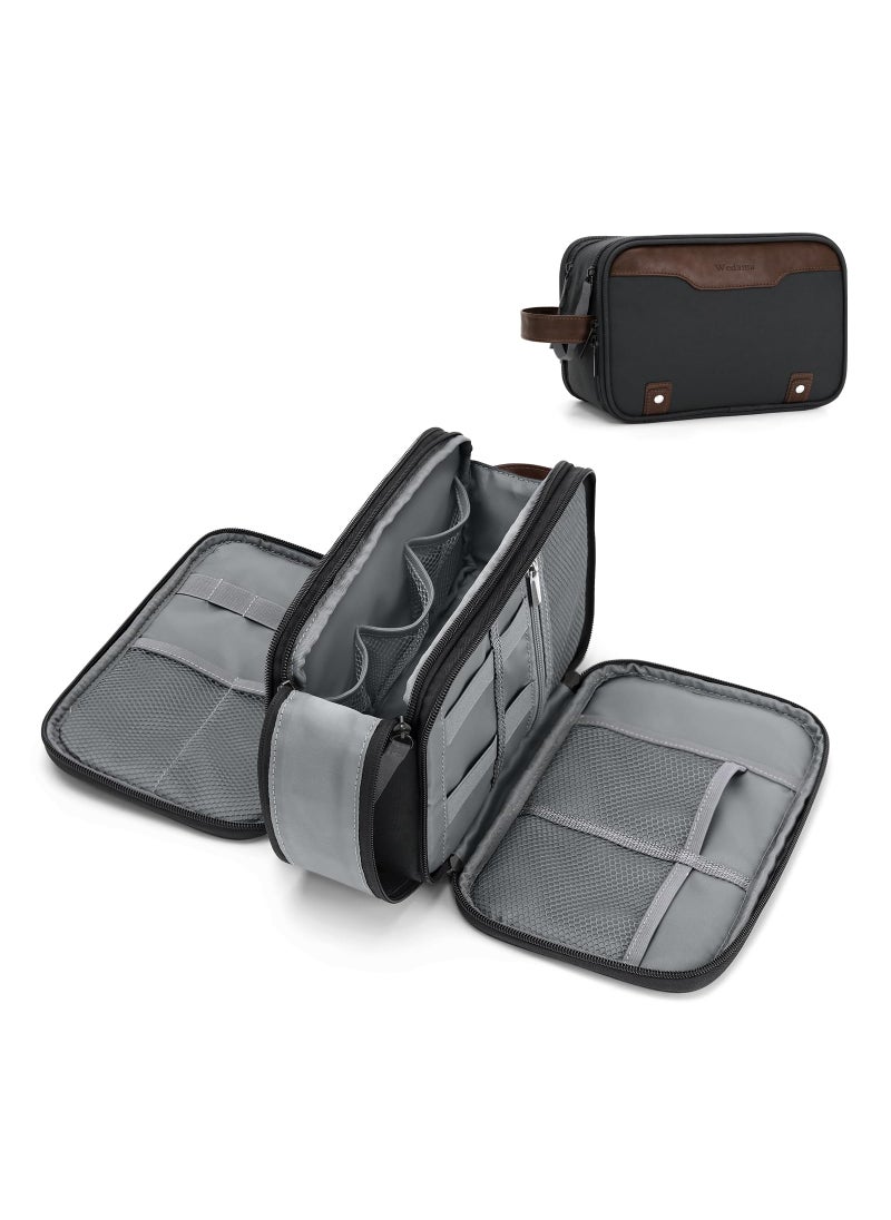 Wedama Wedama Toiletry Bag for Men, Medium Hanging Travel Toiletry Bag, Extra Electronic Organizer Bag Waterproof Shaving Bag for Toiletries with PU Handle for Travel Business Trips Swim Camping, Grey 