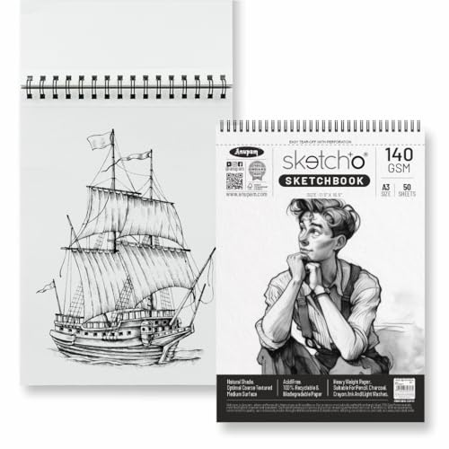Anupam SketchO Sketch Book A3 Top Wiro Bound Drawing Book Acid Free Paper 140 GSM Professional-Grade Sheetsfor Artists, Professional (50 Sheets, 100 Pages) - Image 5