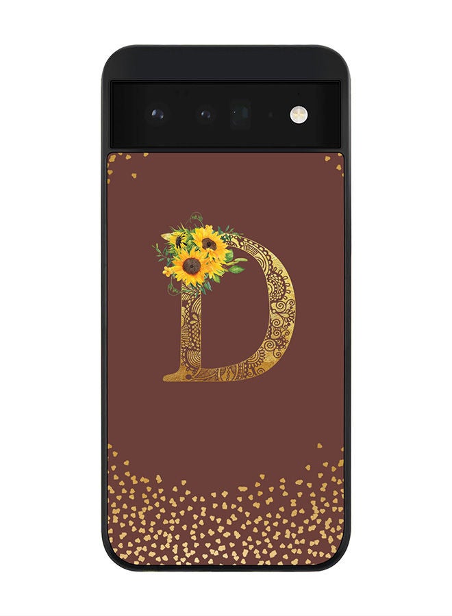 Stylizedd Rugged Black edge case for Google Pixel 6 5G Slim fit Soft Case Flexible Rubber Edges Anti Drop TPU Gel Thin Cover - Custom Monogram Initial Letter Floral Pattern Alphabet - D (Brown ) - Image 1