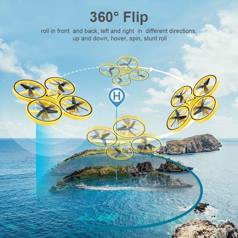SVRC Hand Gesture Controlled Mini Flying Drone with Smart Watch Controlled Quadcopter LED Infrared Induction Toy Yellow - Image 4