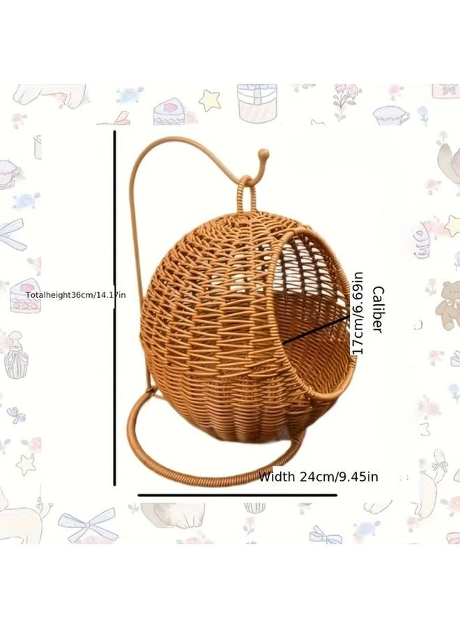 Handwoven Brown Rattan Cat Bed Storage Basket 2 in 1 Pet Bed Soft Cushion - Image 3