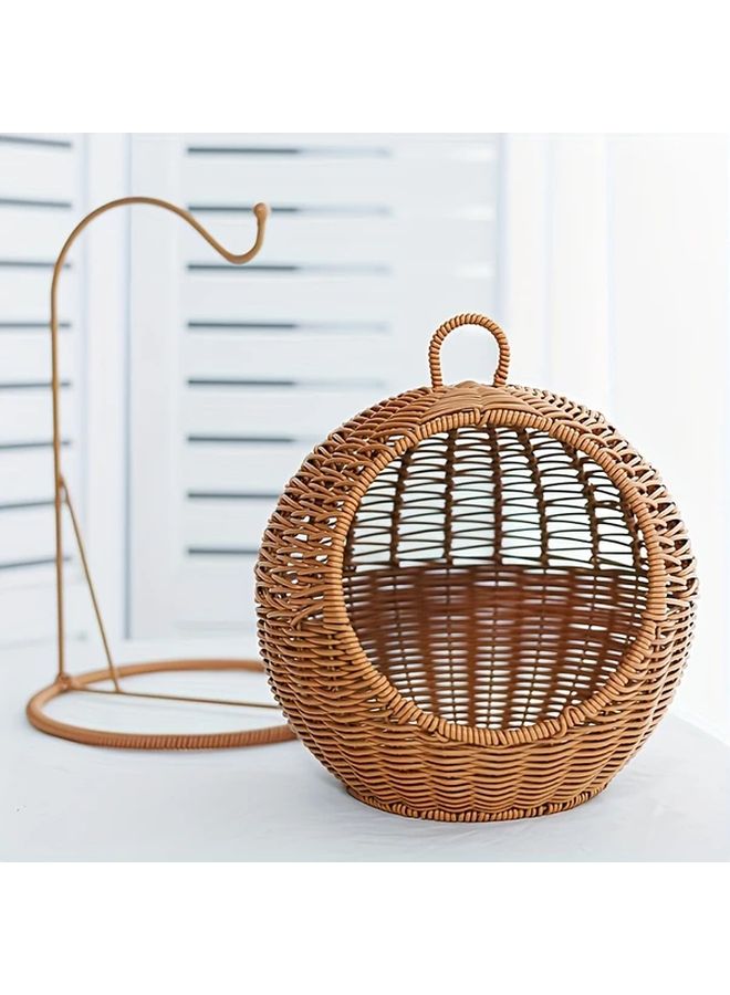 Handwoven Brown Rattan Cat Bed Storage Basket 2 in 1 Pet Bed Soft Cushion - Image 4