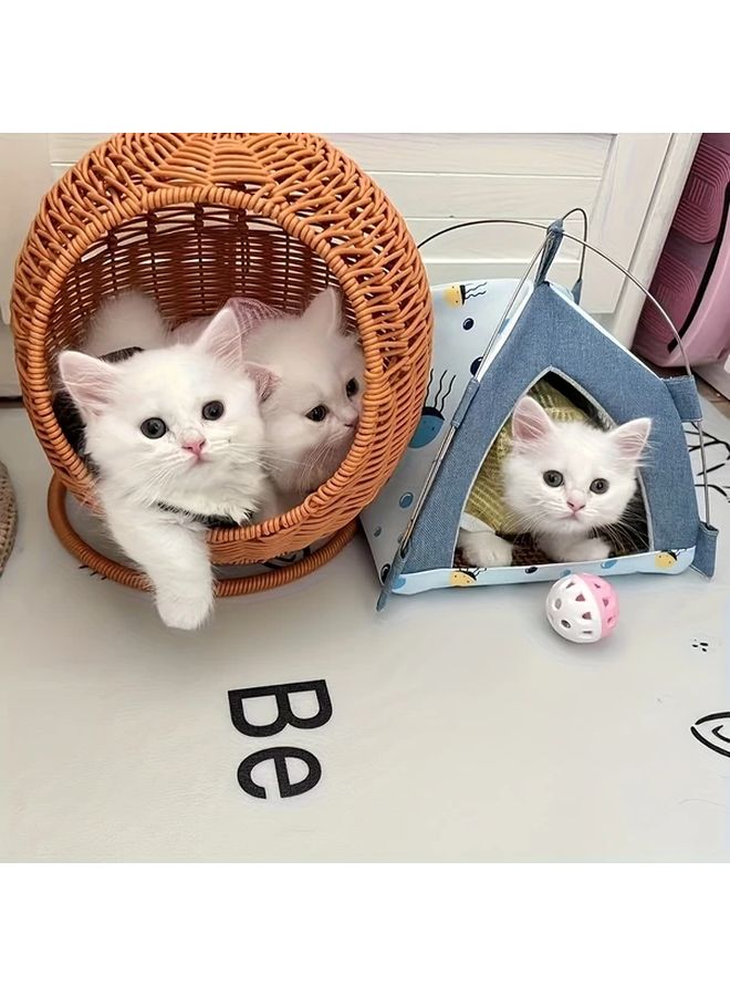 Handwoven Brown Rattan Cat Bed Storage Basket 2 in 1 Pet Bed Soft Cushion - Image 5