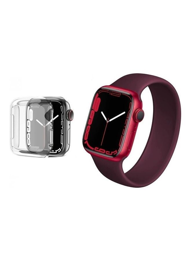 vesus 2-Pack Solo Loop Band Silicone Elastic Strap and Case for Apple Watch Series 7 45mm Medium Size Plum