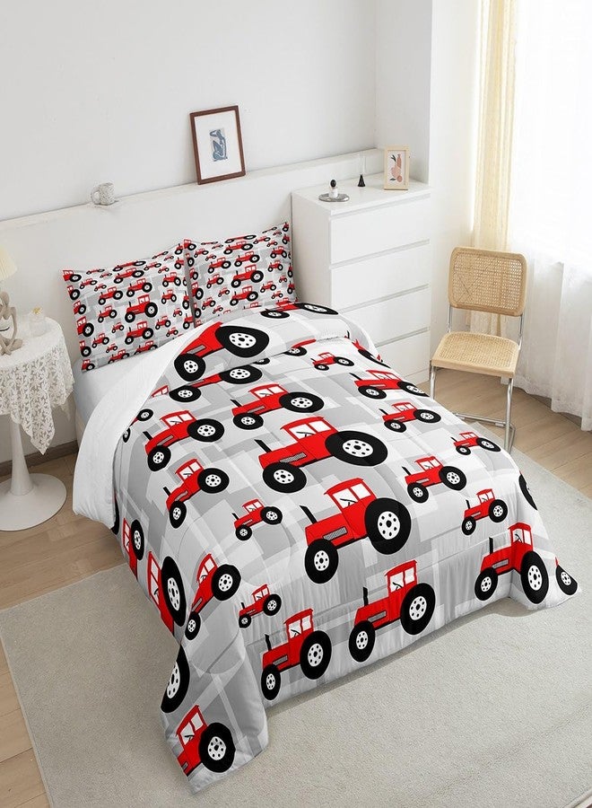 Feelyou Red Tractor Comforter Cartoon Car Comforter Set for Boys Girls Farm Equipment Trucks Bedding Set Construction Car Duvet Set Twin Size Quilt 2Pcs Boys - Image 5