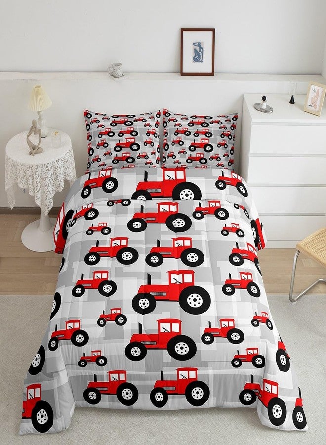 Feelyou Red Tractor Comforter Cartoon Car Comforter Set for Boys Girls Farm Equipment Trucks Bedding Set Construction Car Duvet Set Twin Size Quilt 2Pcs Boys - Image 2