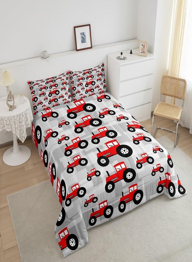 Feelyou Red Tractor Comforter Cartoon Car Comforter Set for Boys Girls Farm Equipment Trucks Bedding Set Construction Car Duvet Set Twin Size Quilt 2Pcs Boys - Image 4