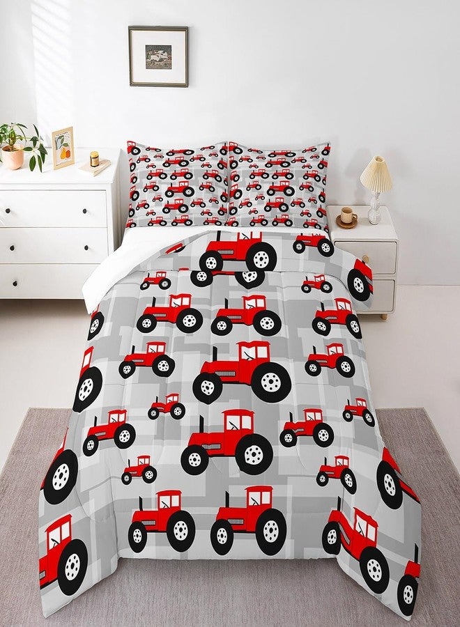 Feelyou Red Tractor Comforter Cartoon Car Comforter Set for Boys Girls Farm Equipment Trucks Bedding Set Construction Car Duvet Set Twin Size Quilt 2Pcs Boys - Image 1