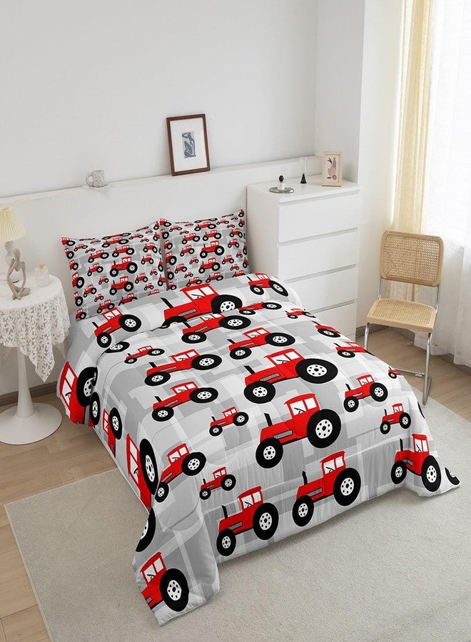 Feelyou Red Tractor Comforter Cartoon Car Comforter Set for Boys Girls Farm Equipment Trucks Bedding Set Construction Car Duvet Set Twin Size Quilt 2Pcs Boys - Image 3