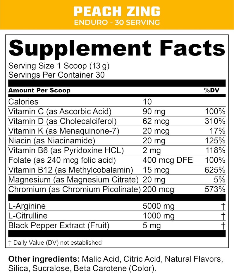 MTN OPS Enduro Nitric Oxide Supplement  StimFree Pre Workout  30 Servings  with Magnesium Citrate Beet Root Powder Niacinamide L Arginine  L Citrulline  Peach Zing Flavor - Image 2